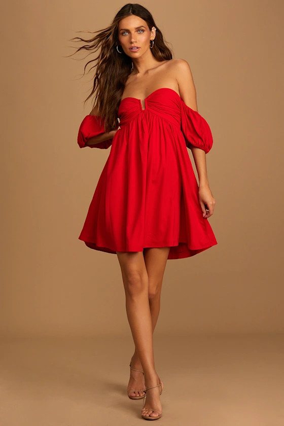 My Dream Date Red Off-the-Shoulder Mini Dress | Lulus
