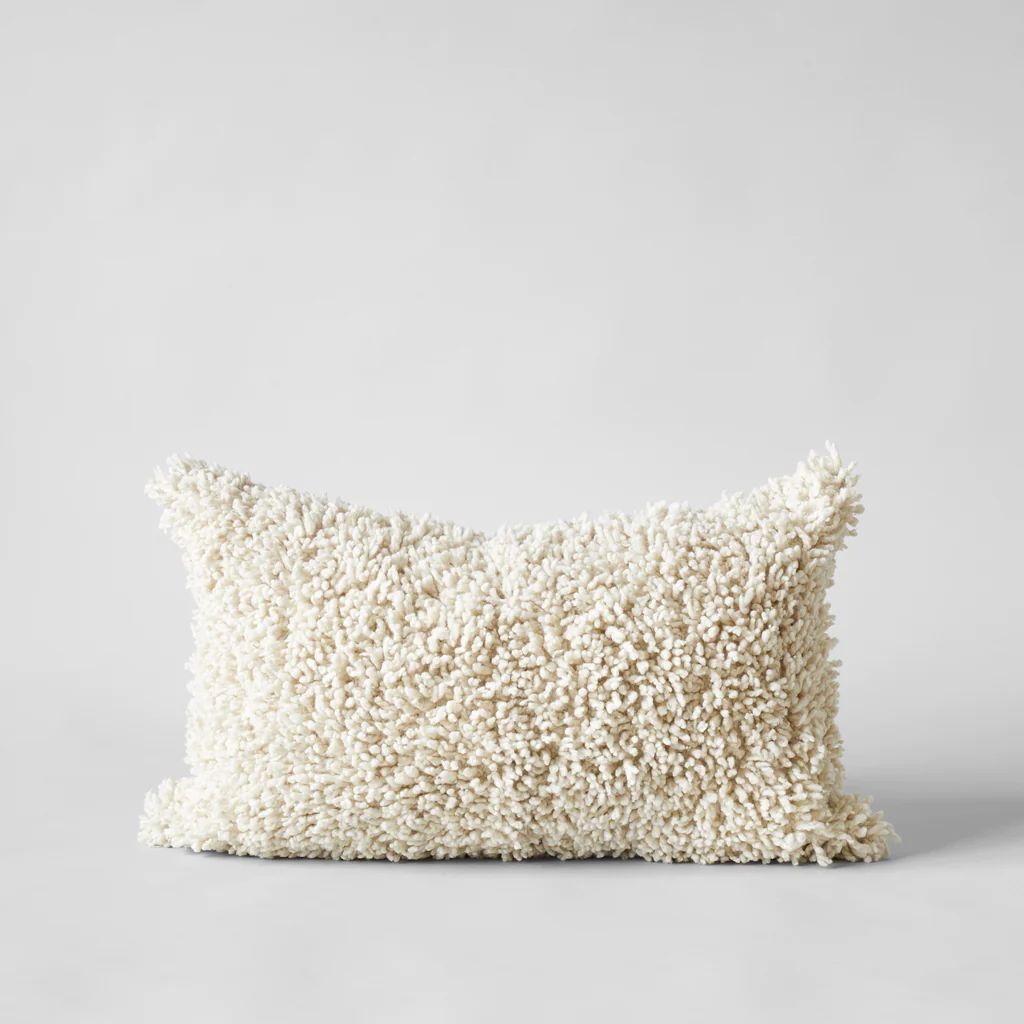 Handmade Wool Shag Pillow in Ivory, 16x24 | Bloomist