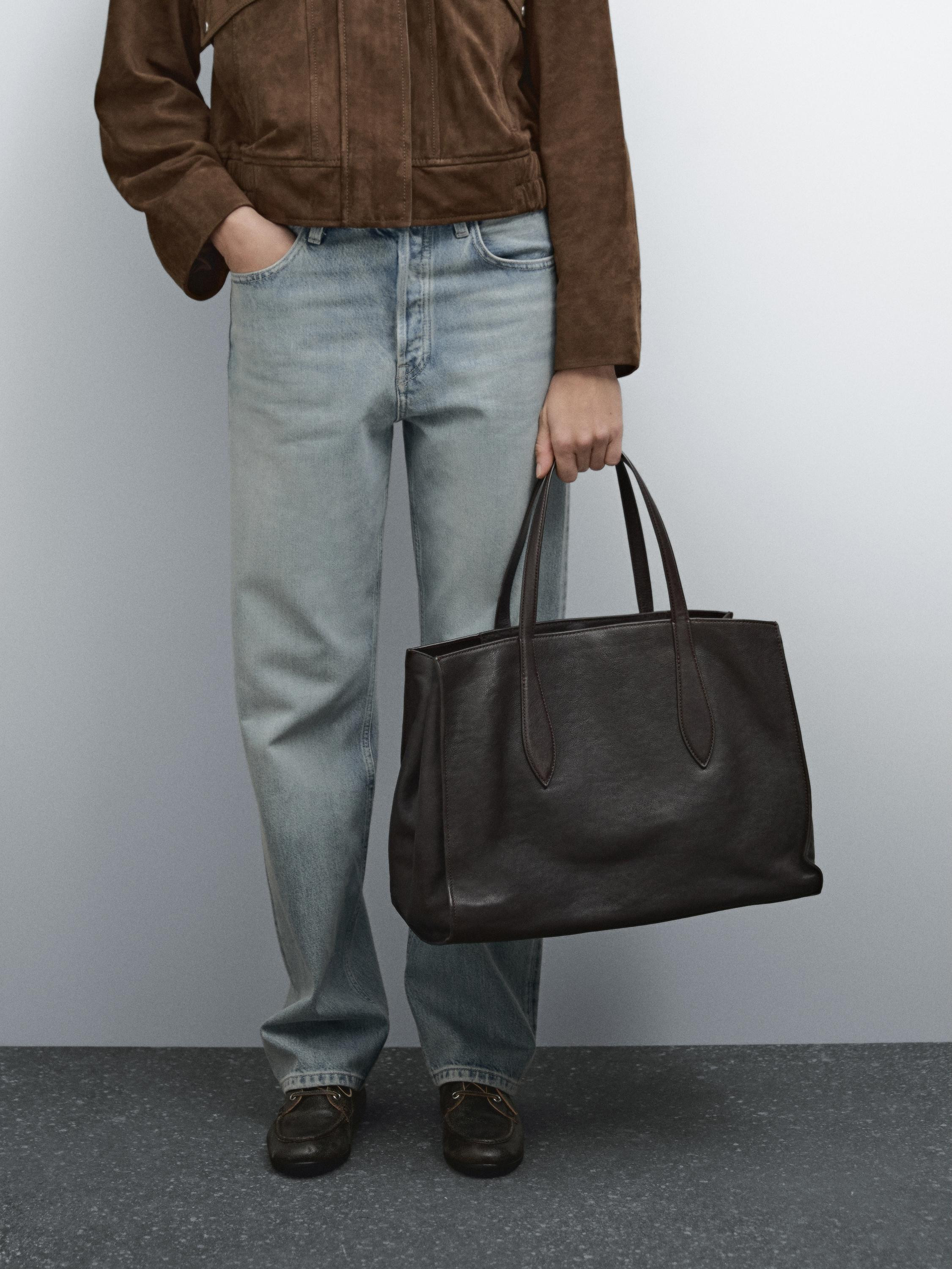 Nappa leather maxi tote bag | Massimo Dutti US