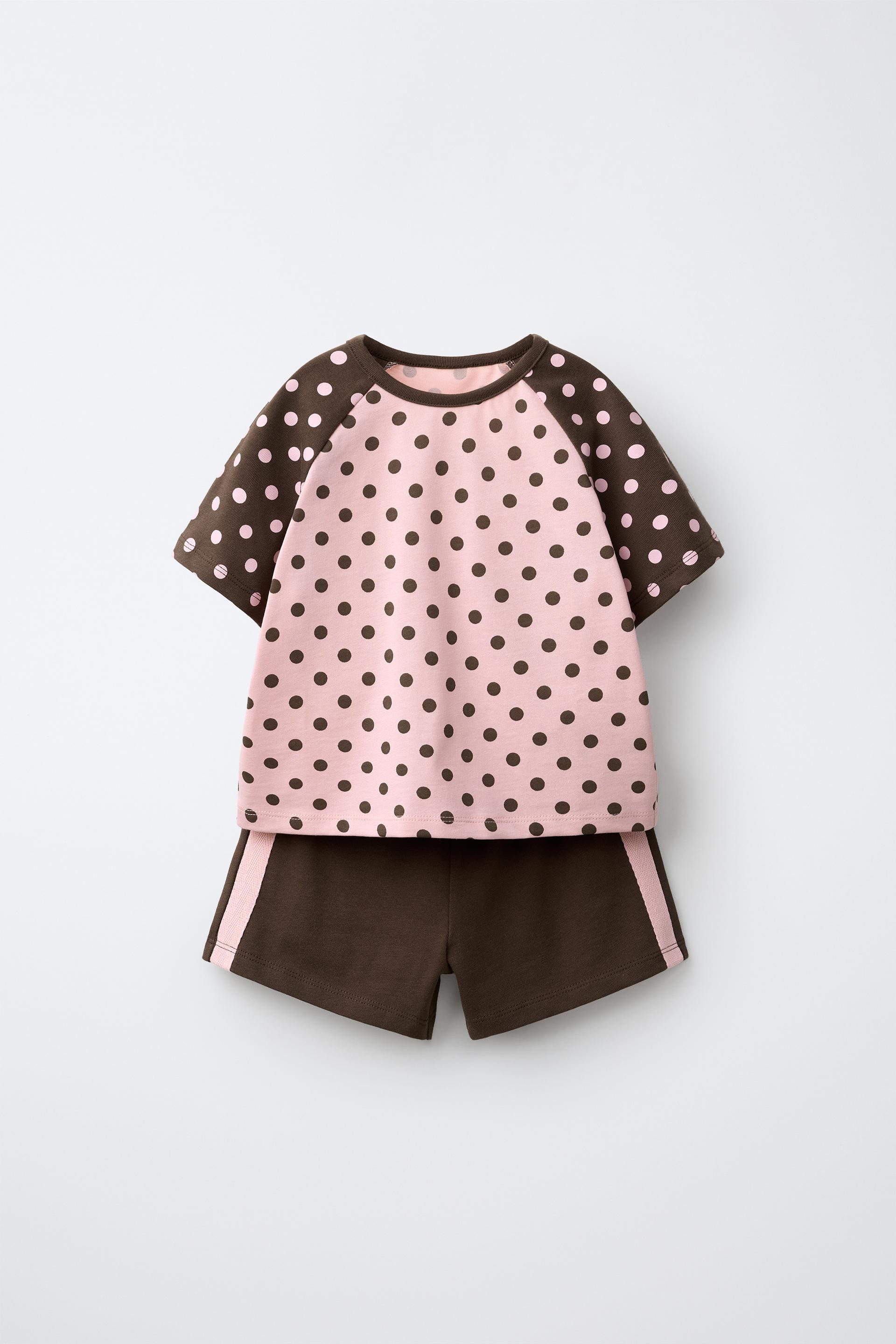 Zara - Polka Dot T-Shirt And Striped Shorts Set - Light Pink - 3 Years (38,6 Inches) - Kids | Zara US