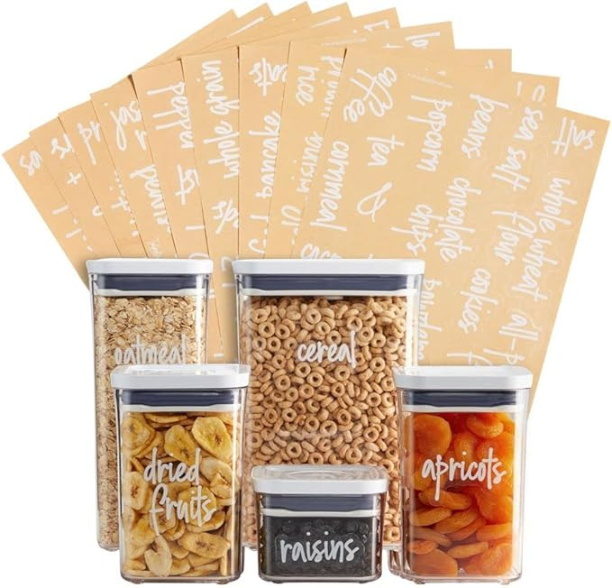 Talented Kitchen 157 Pantry Labels for Containers, Preprinted White Script Food Label Stickers, N... | Amazon (US)