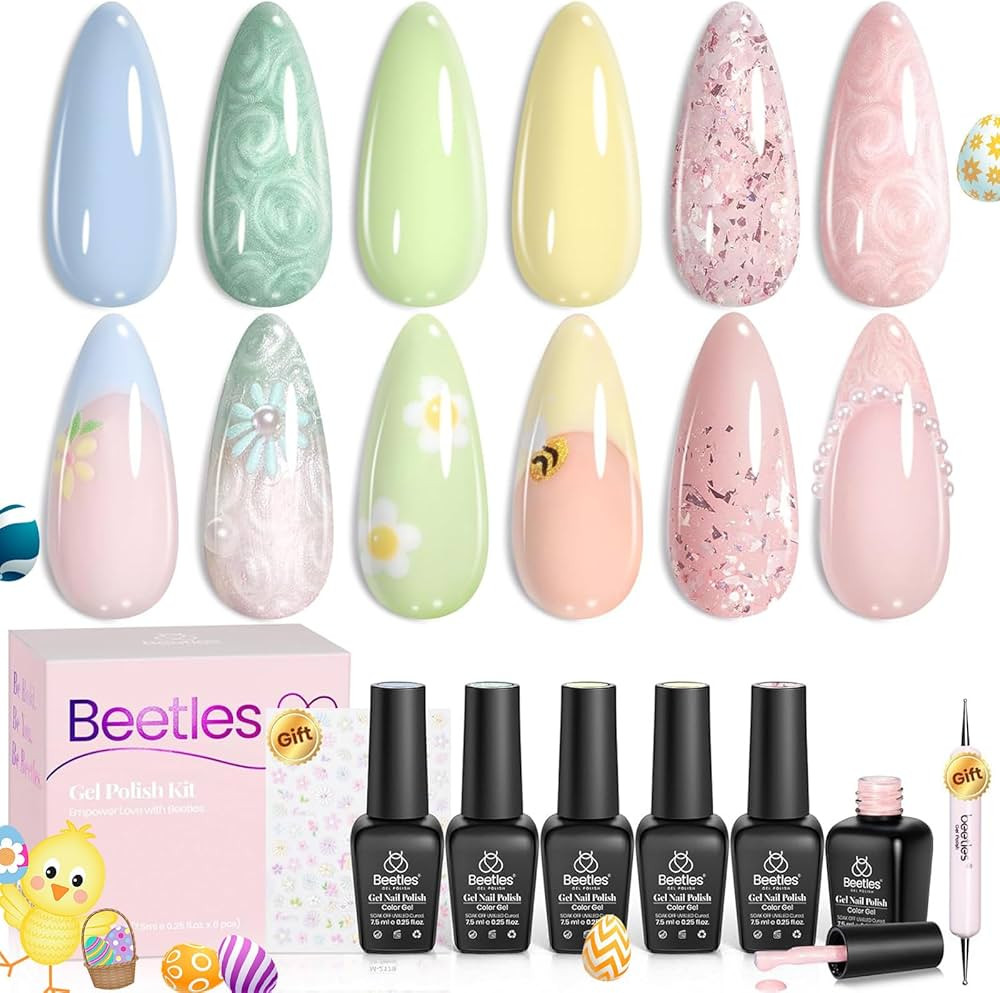 Beetles Pastel Gel Nail Polish 6 Colors Spring Pink Green Yellow Gel Nail Polish Set Drawing Swir... | Amazon (US)
