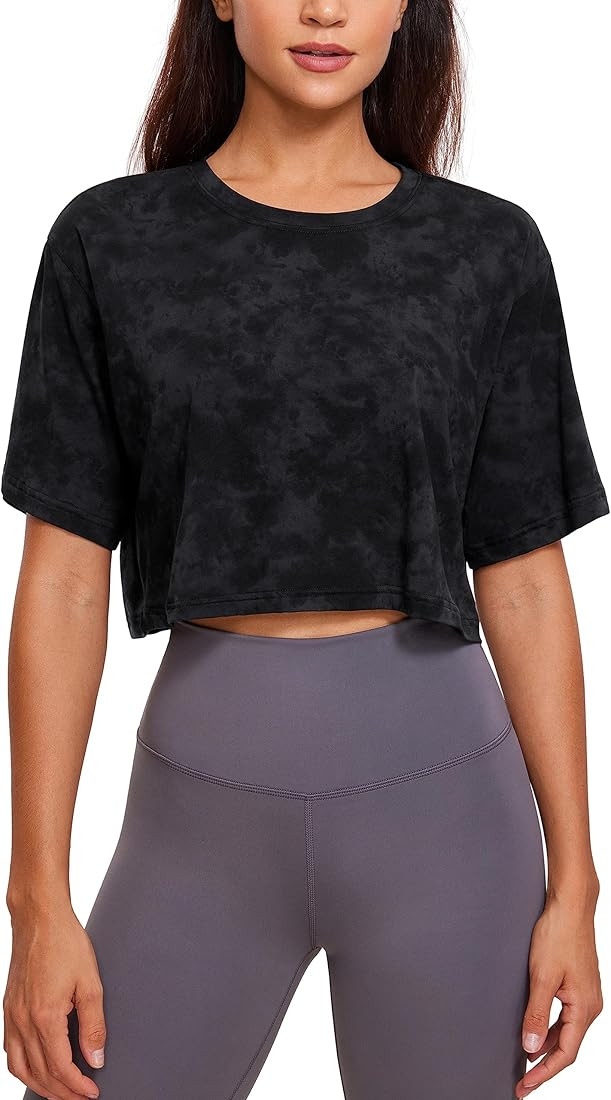 Women's Pima Cotton Workout Crop Tops Short Sleeve Yoga Shirts Casual Athletic Running T-Shirts | Amazon (US)