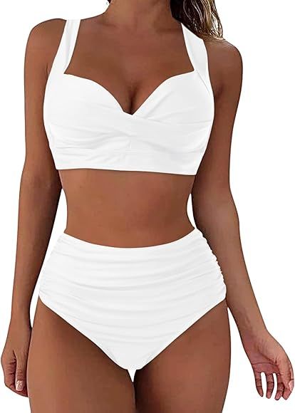 Bikini Damen Set Bauchweg Zweiteilige Badeanzüge Twist Front Sexy Push Up Oberteil Mit Badeshort... | Amazon (DE)