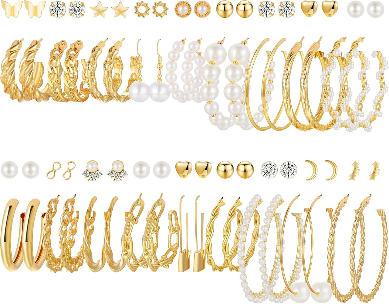 30 Pairs Gold Hoop Earrings Set for Women Girls, Fashion Hoop Stud Drop Dangle Earrings Boho Stat... | Amazon (US)
