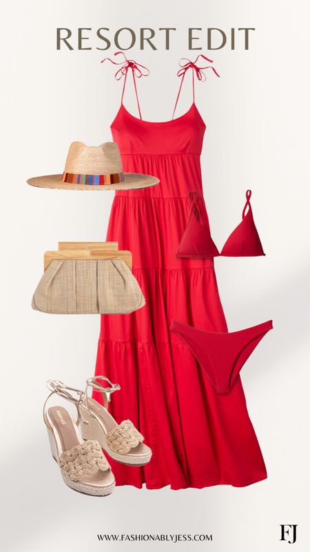 Loving this red resort wear look! Cute vacation outfit with this red two piece bikini and cover up

#LTKover40 #LTKstyletip #LTKswim