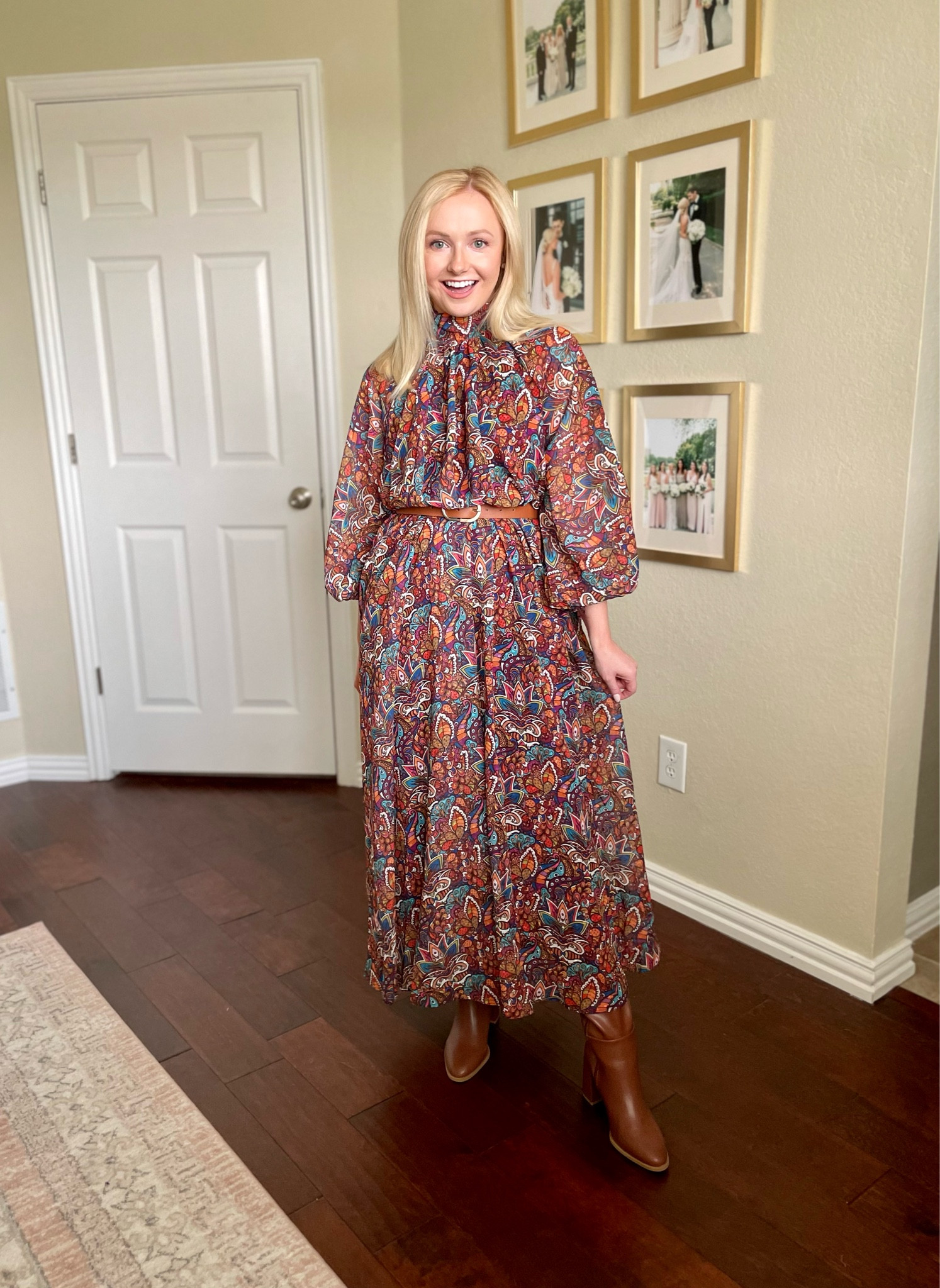 Wearing an XS | fall dress, maxi dress, printed dress, fall print, fall pattern 

#LTKstyletip #LTKfindsunder100 #LTKSeasonal