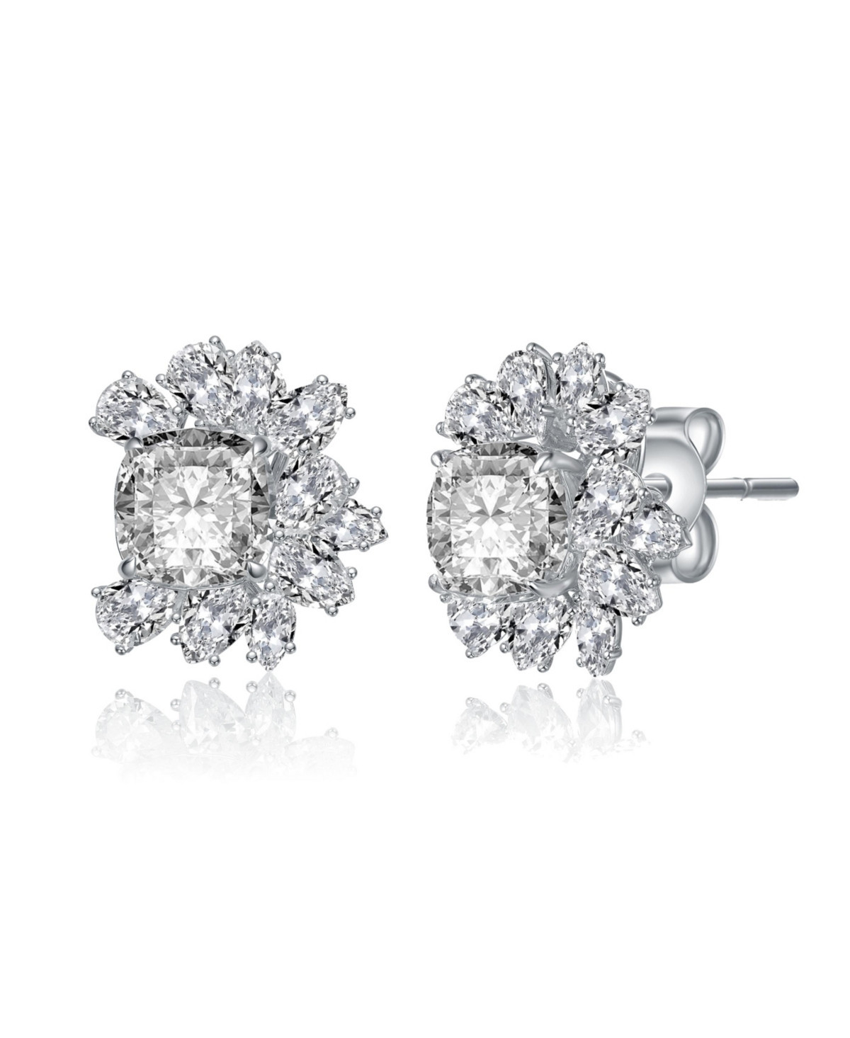 Sterling Silver 14k Gold Plated Cubic Zirconia Flower Cluster Stud Earrings - Silver | Macy's