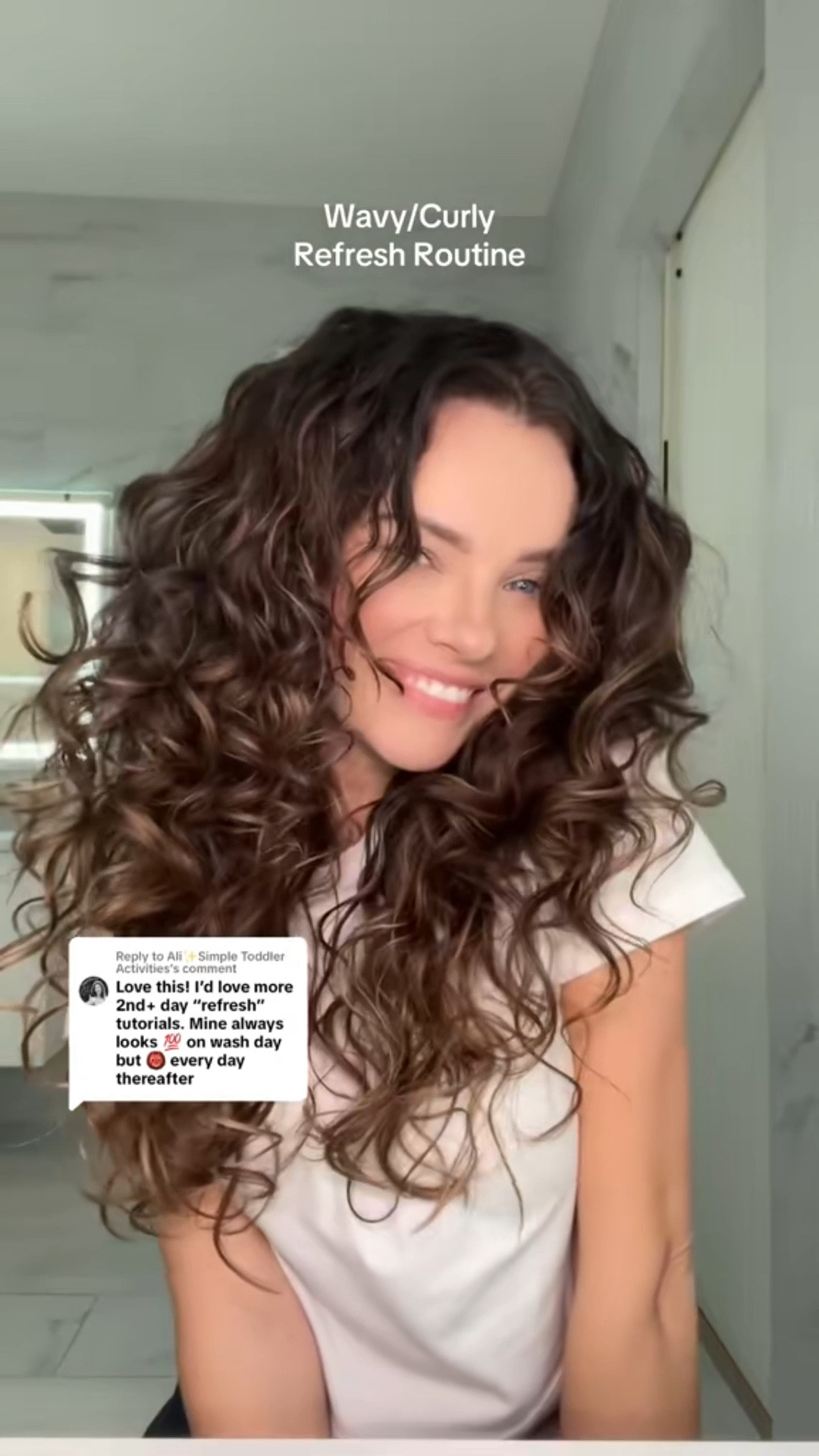 My go-to refresh routine that I’ve been doing for YEARS!

And the finishing touch with the living proof texture spray *chefs kiss* - this also happens to be my absolute favorite smelling product.

The leave-in I use here is from Bounce Curl, however, I’ve tagged some great, affordable options below.