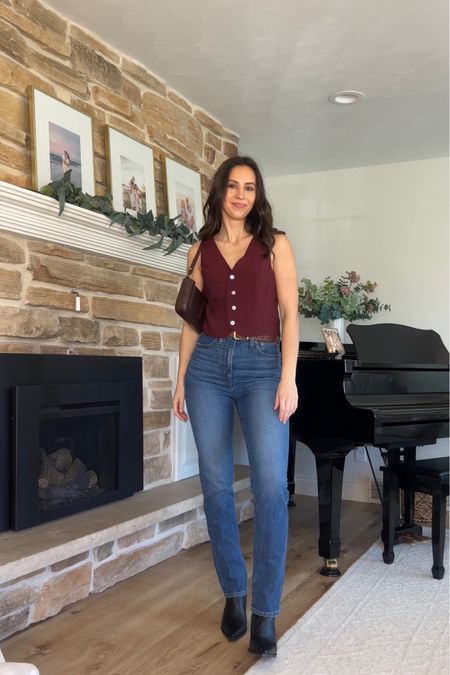 Madewell jeans, fall fashion, fall outfit, vest top, dark wash jeans, fall boots, black boots, pointed toe boots 

#LTKfindsunder100 #LTKstyletip #LTKSeasonal