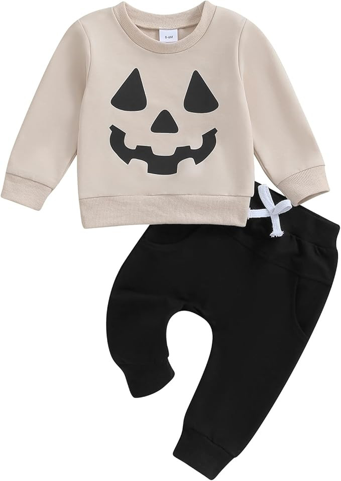 Toddler Baby Boy Halloween Outfit Long Sleeve Ghost/Pumpkin Sweatshirt Tops Elastic Pants 2PCS Fa... | Amazon (US)