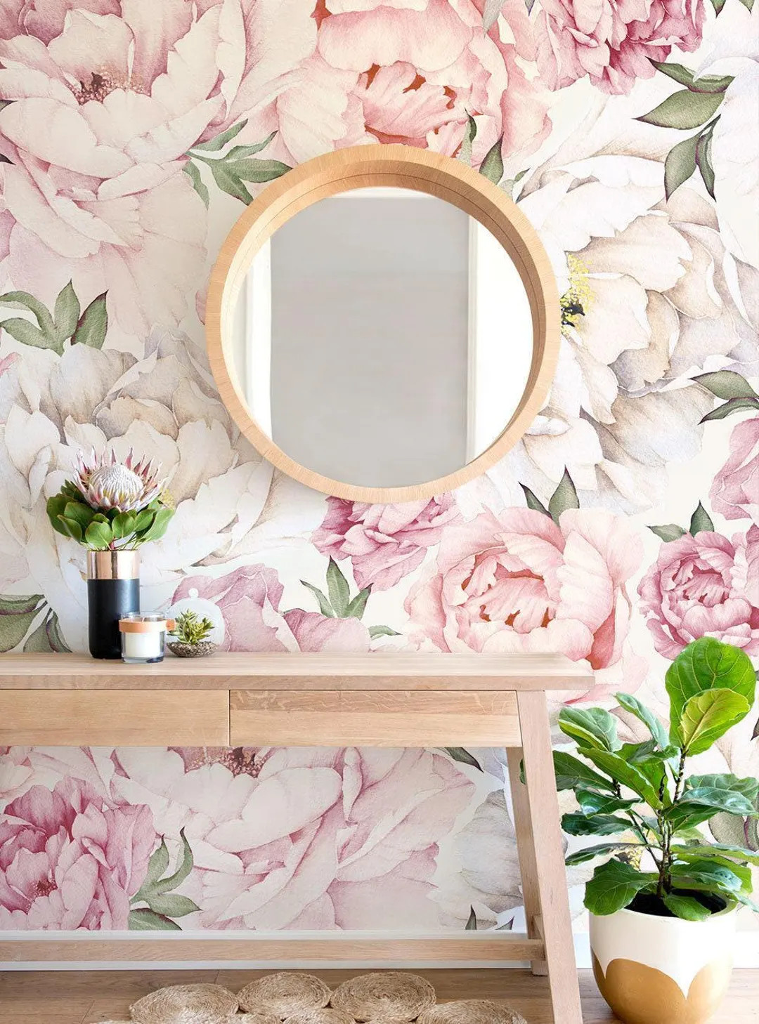 Peony Flower Mural Wallpaper, Mixed Pink, Watercolor Peony Extra Large Wall Art, Wall Mural - Ets... | Etsy (US)