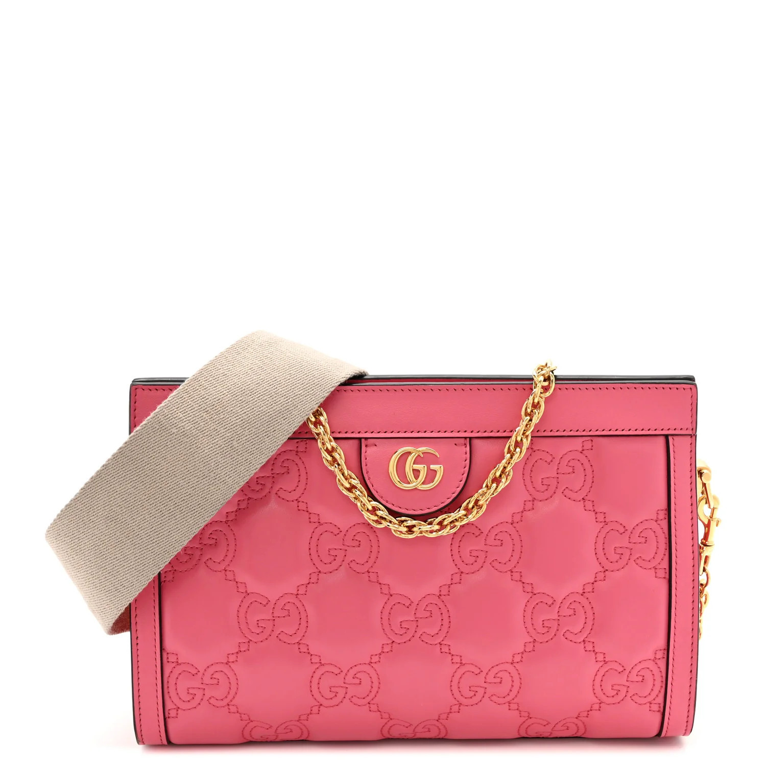 Gucci Calfskin GG Matelasse Small Slim Chain Shoulder Bag Rhodamine Pink Natural | FASHIONPHILE (US)