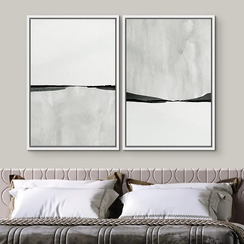 Abstract Landscape Neutral Minimalist Artwork Wall Art Framed On Canvas 2 Pieces Painting Print | Wayfair North America