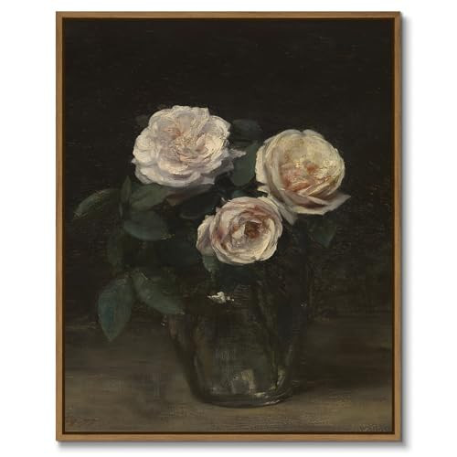 Framed Floral Wall Art Vintage Rose in Vase Picture Classical Flower Canvas Oil Painting Aesthetic Poster Still Life Wall Decor Ready to Hang for Bedroom Bathroom Home Office Decoration, 8x10 Inch | Amazon (US)
