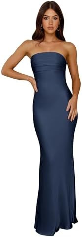Strapless Satin Ruched Bridesmaid Dresses for Women 2026 Mermaid Long Formal Evening Party Gown | Amazon (US)