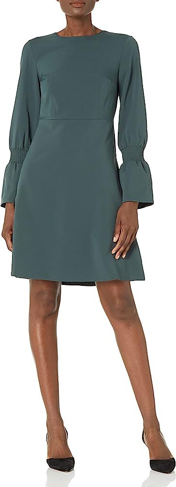 Lark & Ro Women's Stretch Twill Gathered Sleeve Crew Neck Dress | Amazon (US)