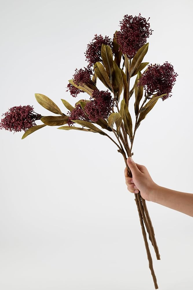 Artificial Skimmia Spray, 3PCS Seeded Stems (Burgundy) | Amazon (US)