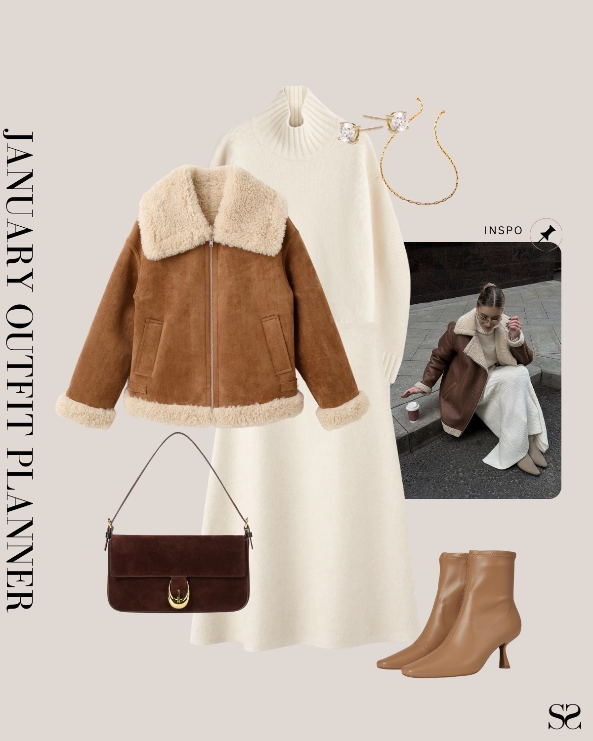 Monthly outfit planner JANUARY: Winter outfits | sweater set, sweater skirt, ankle boot, Sherpa coat 

#classicstyle #LTKstyletip #winteroutfit #datenightoutfit 

Image inspo credit: Pinterest 

#LTKgrwm #LTKootd #LTKSeasonal