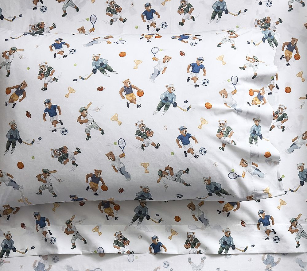 Sporty Bears Organic Cotton Sheet Set | Pottery Barn Kids