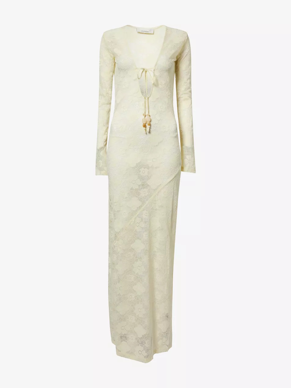 Long-Sleeve Semi-Sheer Lace Maxi Dress | Selfridges