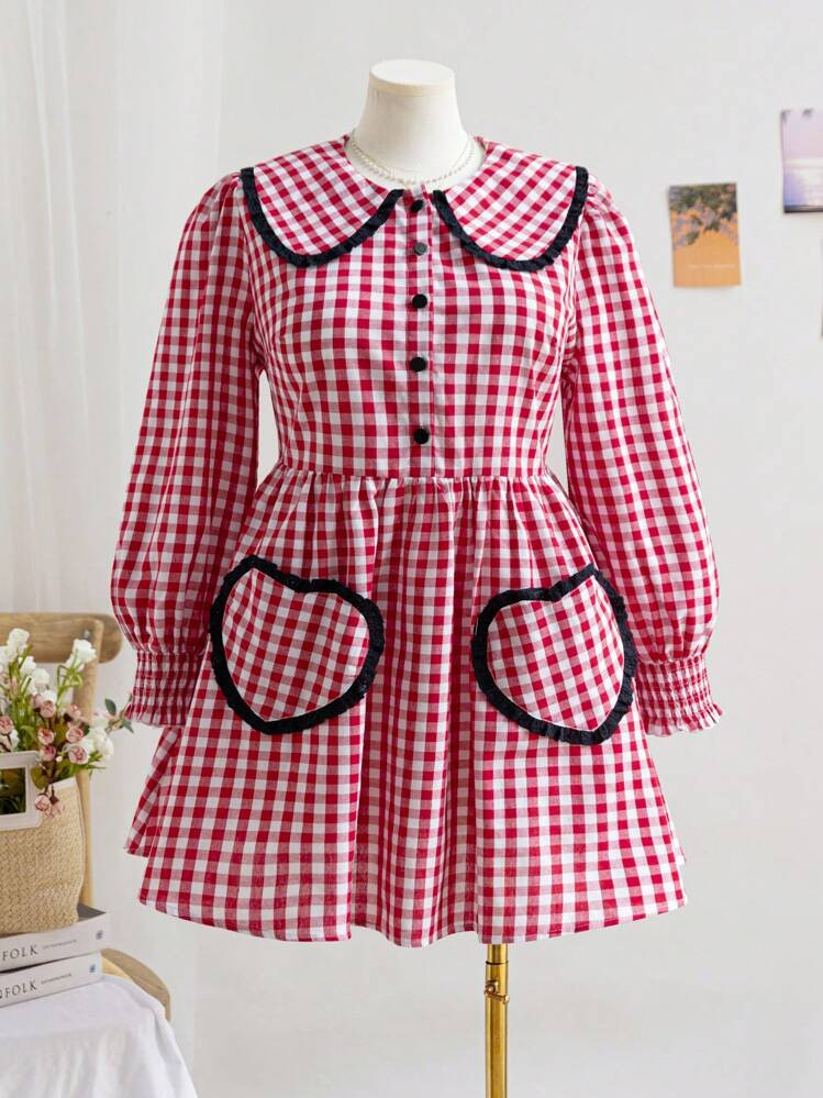 Soleia Plus Size Women Vacation Peter Pan Collar A-Line Heart Pocket Dress | SHEIN