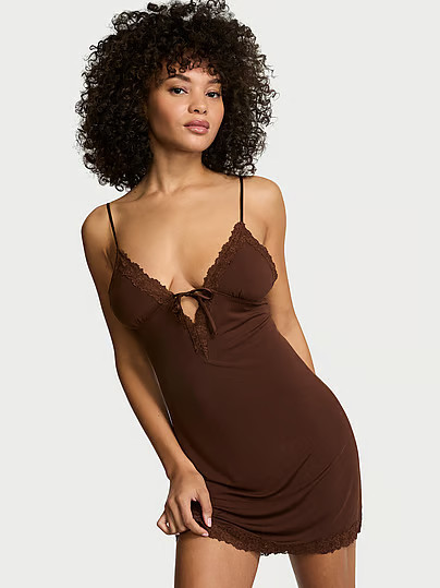 SoSoft™ Modal Lace-Trim Tie-Front Slip Dress, Brown, S - Women's Slips - Victoria's Secret | Victoria's Secret (US / CA )