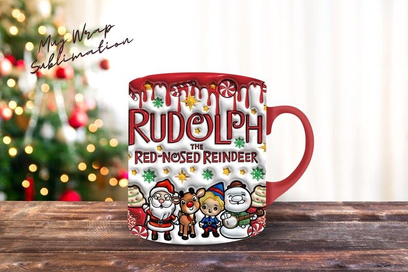 3D Inflatable Rudolph Mug Wrap 11 Oz Sublimation Christmas Mug - Etsy | Etsy (US)