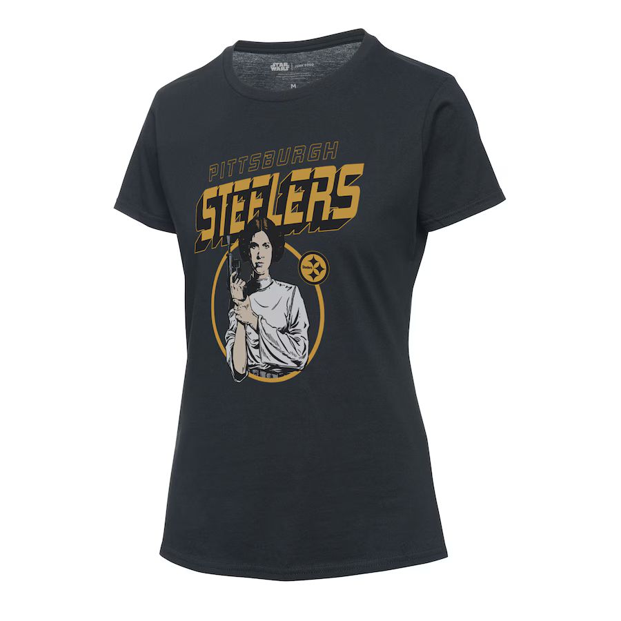 Women's Pittsburgh Steelers Junk Food Black Disney Star Wars Princess Leia T-Shirt | NFL Shop