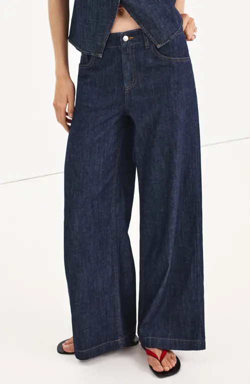 MANGO Wide Leg Rinse Wash Jeans in Open Blue at Nordstrom, Size 12 | Nordstrom