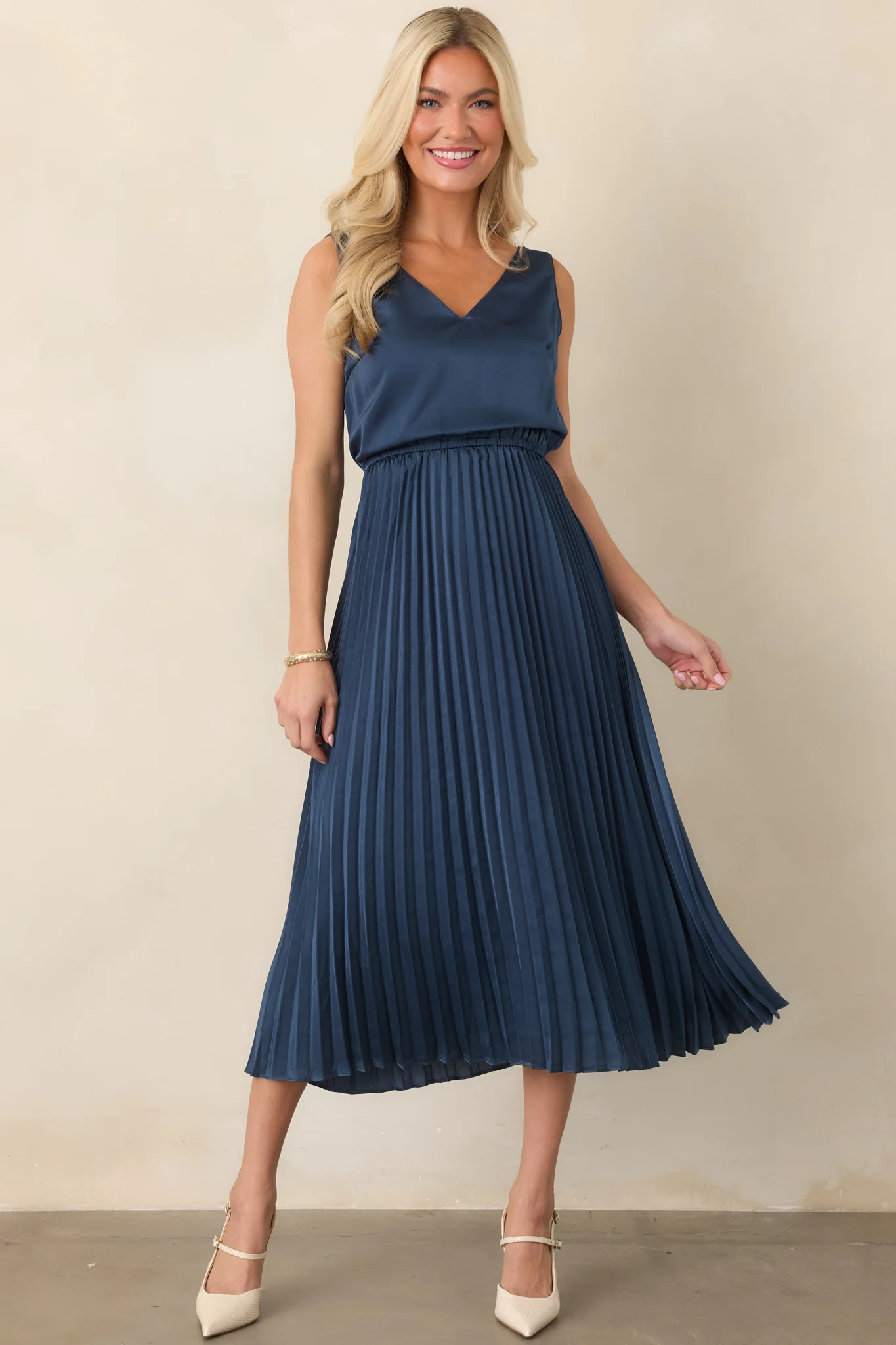 Take A Little Time Navy Knit Sweater Satin Midi Dress Set | Red Dress