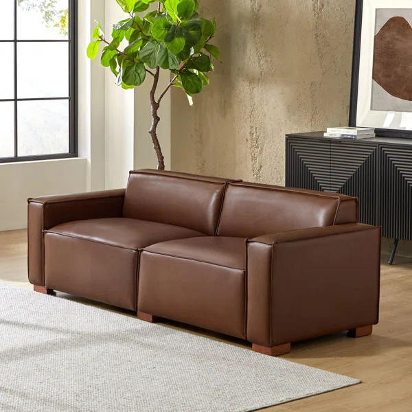 Avreen 78" Genuine Leather Square Arm Sofa with Solid Wood Legs | Wayfair North America