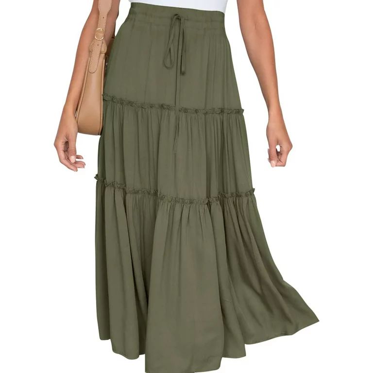 MOSHU High Waist Midi Skirt for Women A-Line Pleated Skirts with Pockets Flowy Dresses | Walmart (US)