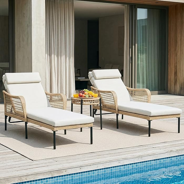 NATURAL EXPRESSIONS Aluminum Outdoor Chaise Lounge Chairs, Wicker Patio Lounge Chair Set of 2 wit... | Amazon (US)