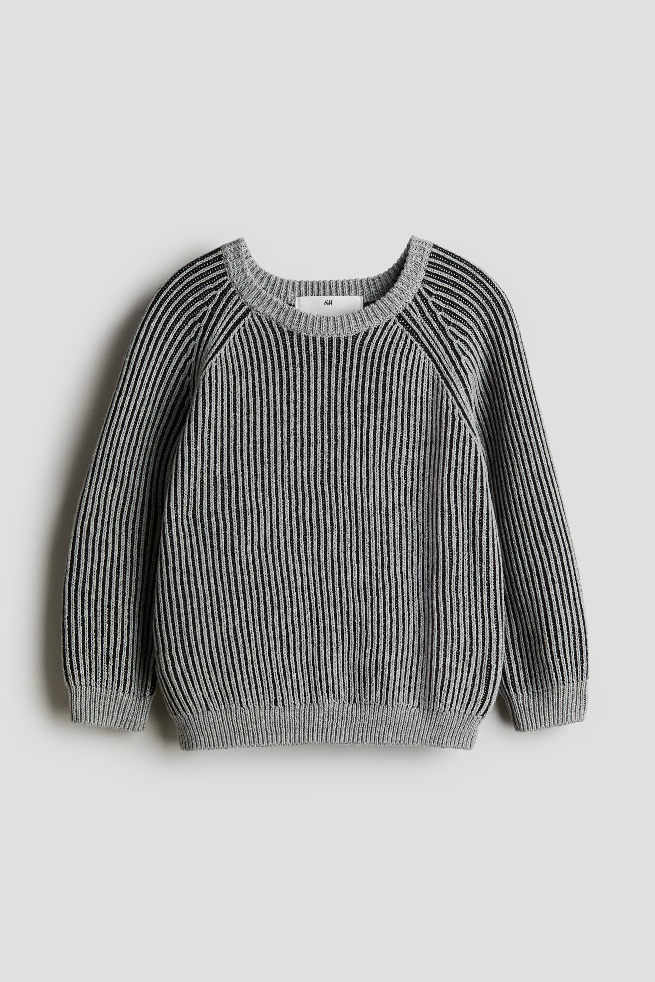 Rib-Knit Cotton Sweater - Round Neck - Long sleeve - Dark gray - Kids | H&M US | H&M (US + CA)