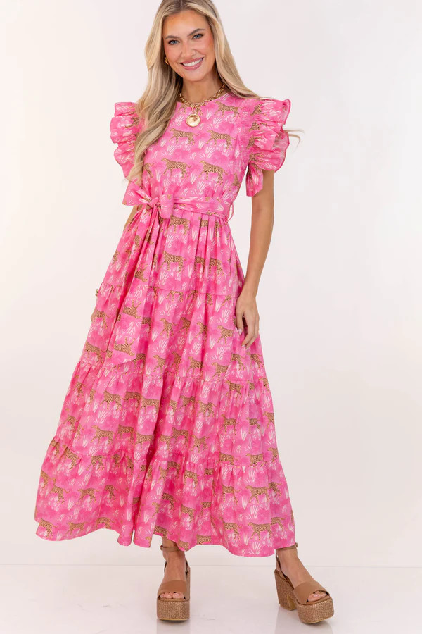 Bright Vibes Hot Pink Cheetah Midi Dress | The Mint Julep Boutique