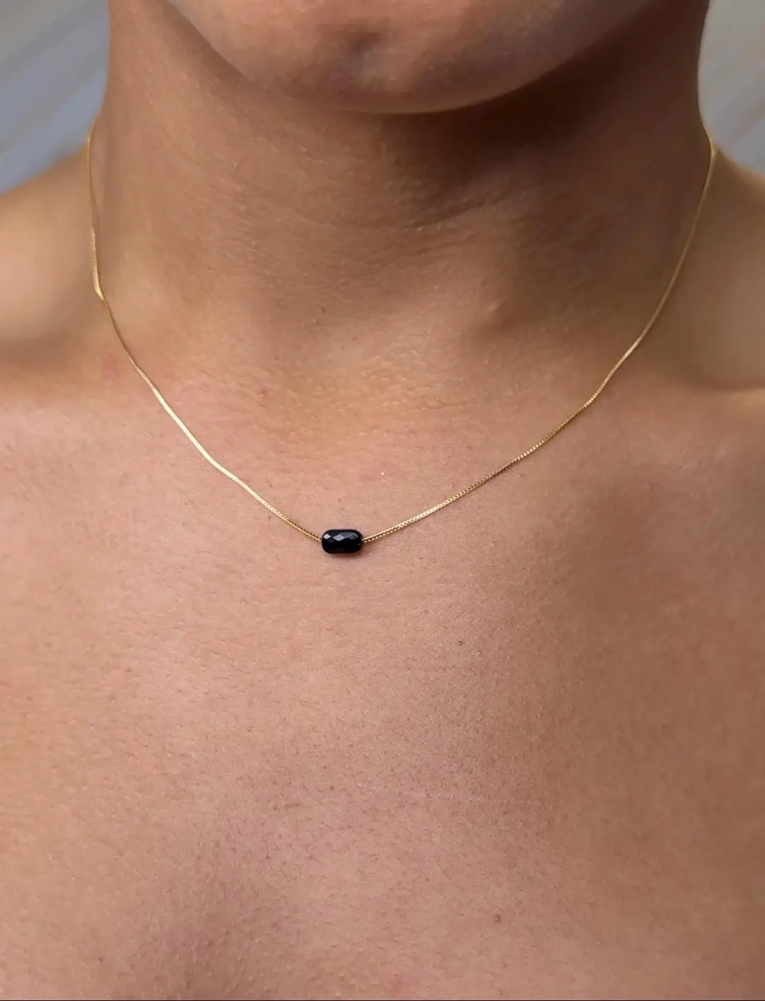 Dainty Rectangle Glass Bead Necklace: 14K Gold Plated Box Chain - Etsy | Etsy (US)