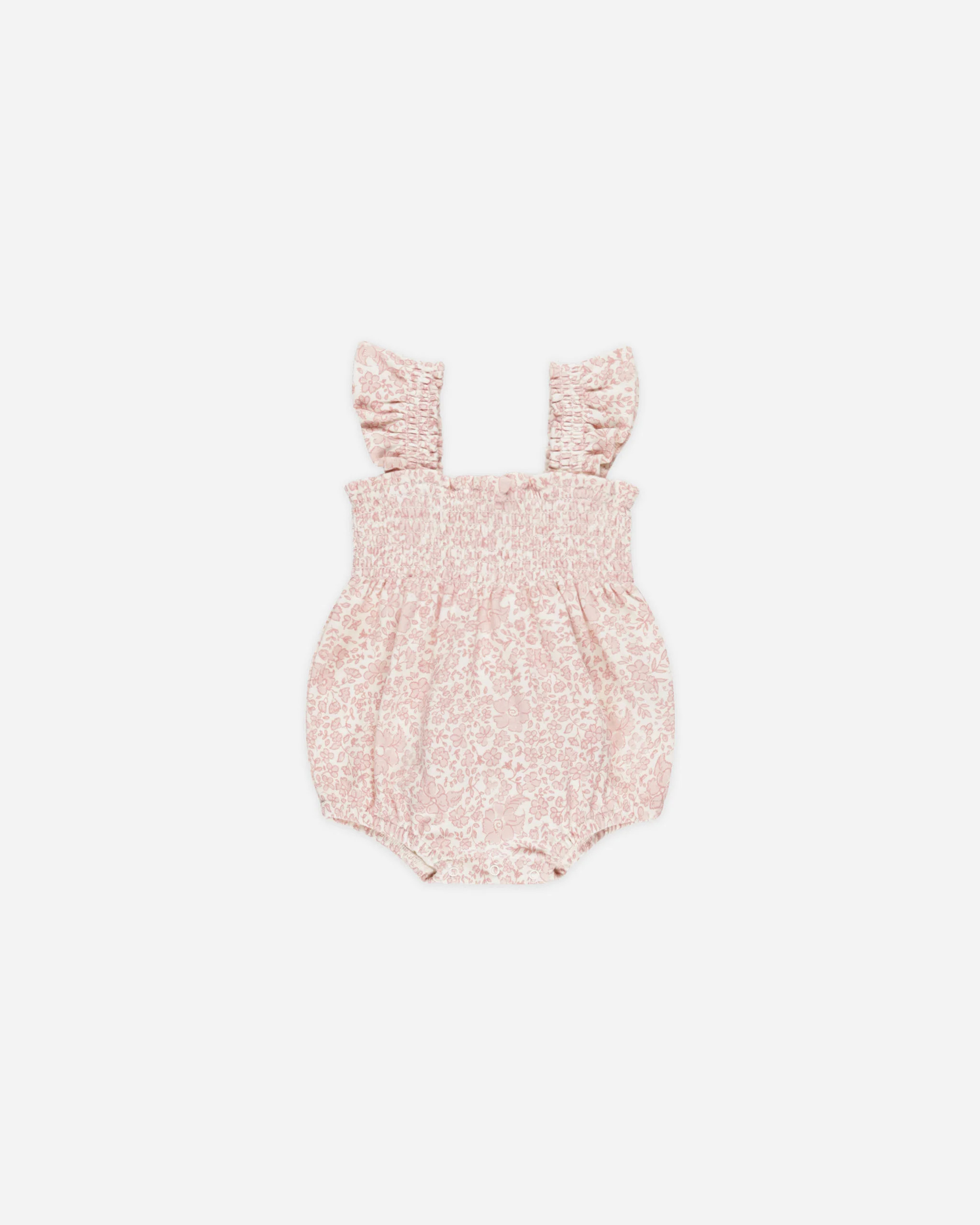 Smocked Ruffle Sleeve Romper || Pink Blossom | Rylee + Cru