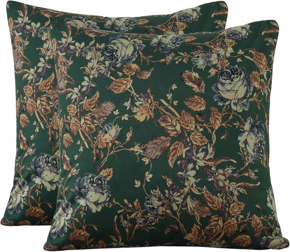 StangH Green Floral Throw Pillow Covers 18 x 18 inches, Super Soft Velvet Decorative Flower Patte... | Amazon (US)
