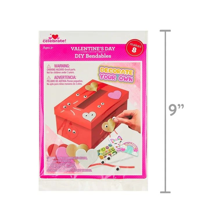 Valentine's Day 98-Piece DIY Bendable Heart Plastic & Paper Mailbox Decoration Kit, Multicolor, W... | Walmart (US)
