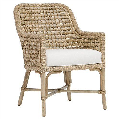 Palecek Capitola Coastal Beach Natural Seagrass Rope White Performance Arm Chair | Kathy Kuo Home