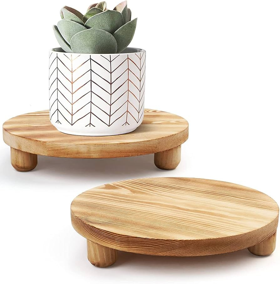 Wood Riser for Decor, 2 Pack Wood Pedestal Stand for Display, Round Wooden Tray for Kitchen Count... | Amazon (US)