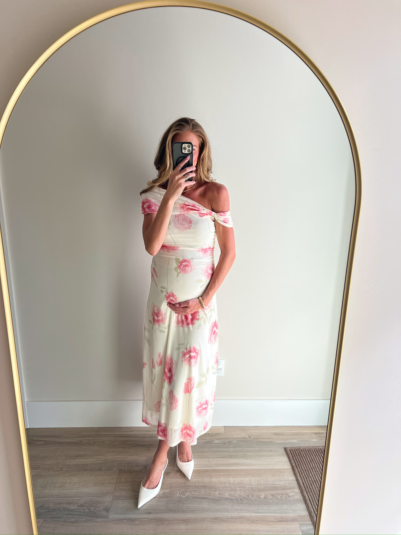 Obsessed with this asymmetrical shoulder maxi dress! So stretchy! Size medium for bump and height! 

 #LTKgrwm #LTKootd #LTKmomlife