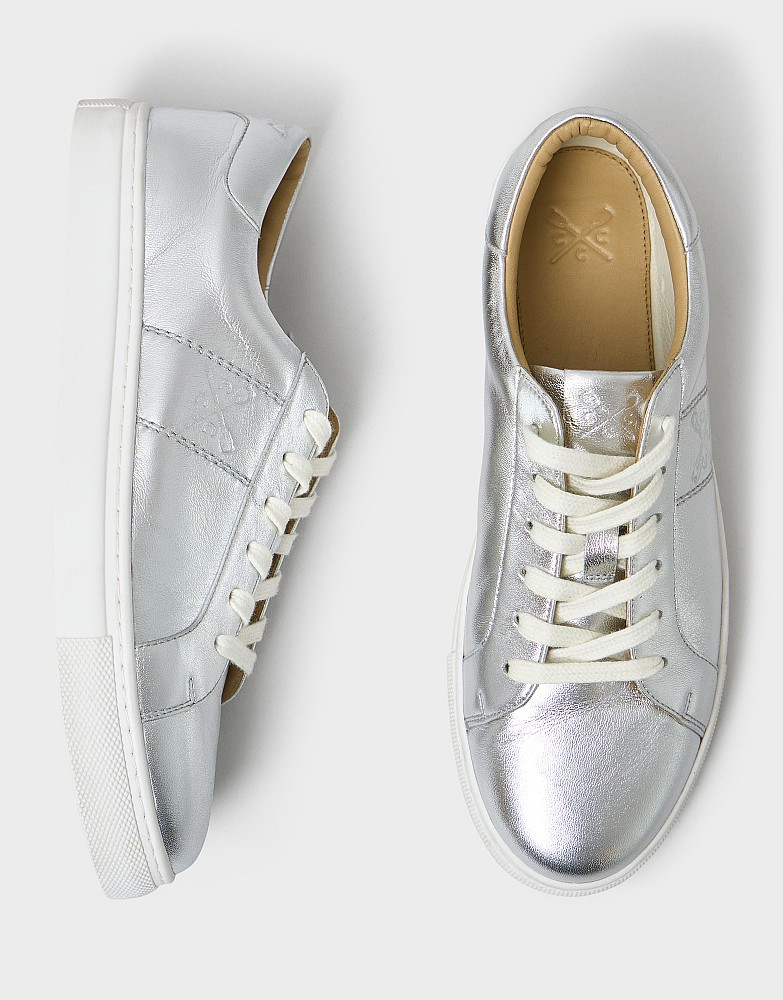 Women's Gigi Leather Trainer in Silver from Crew Clothing Company | Crew Clothing (UK)