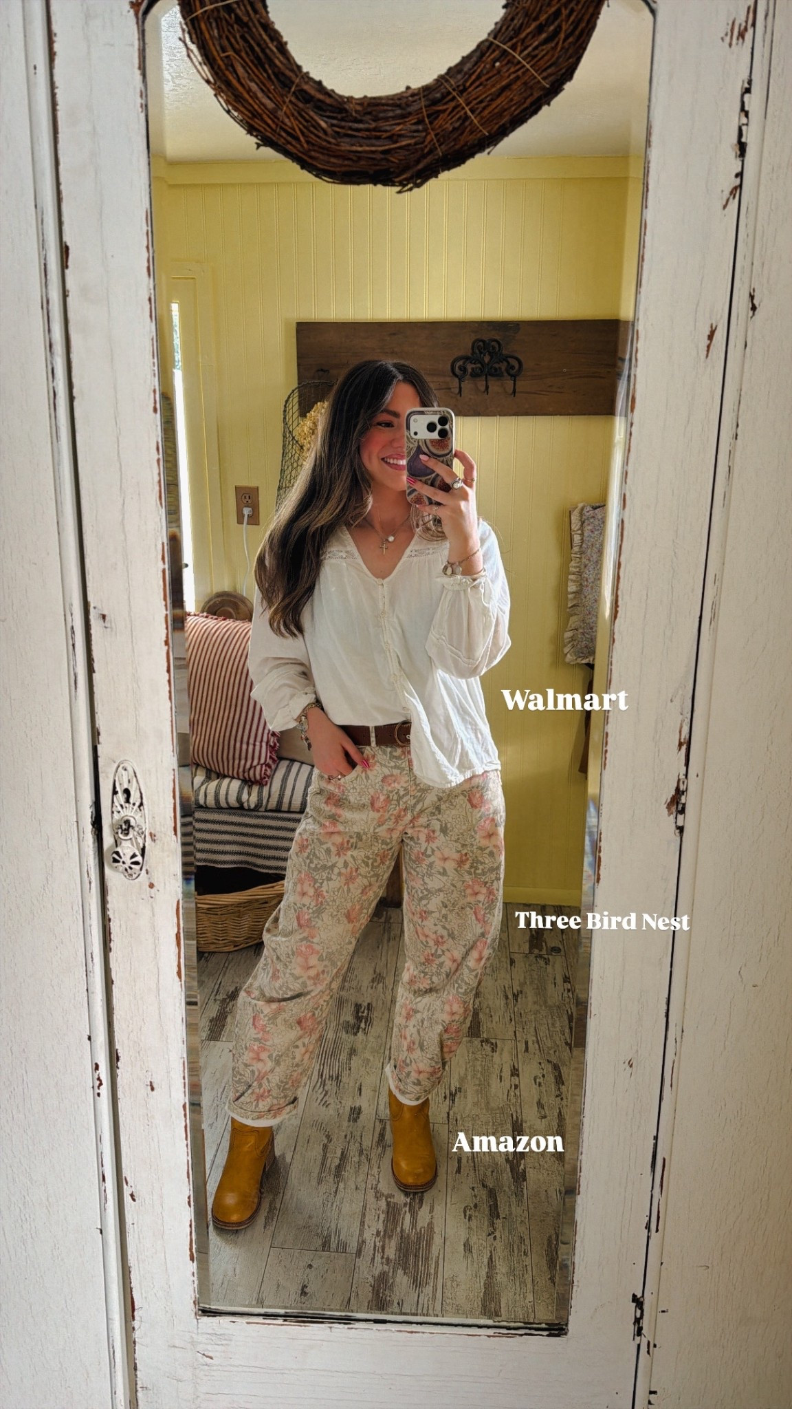 Today outfit. Obsessed over these vintage floral print barrel jeans 💕 paired with a classic white blouse and Frye dupe banana boots from Amazon 🫶🏼

#LTKootd #LTKgrwm #LTKPetite