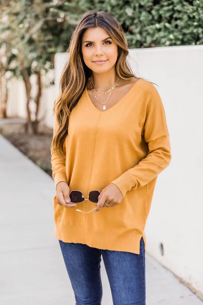 Something On Your Mind Dark Mustard Sweater | The Pink Lily Boutique