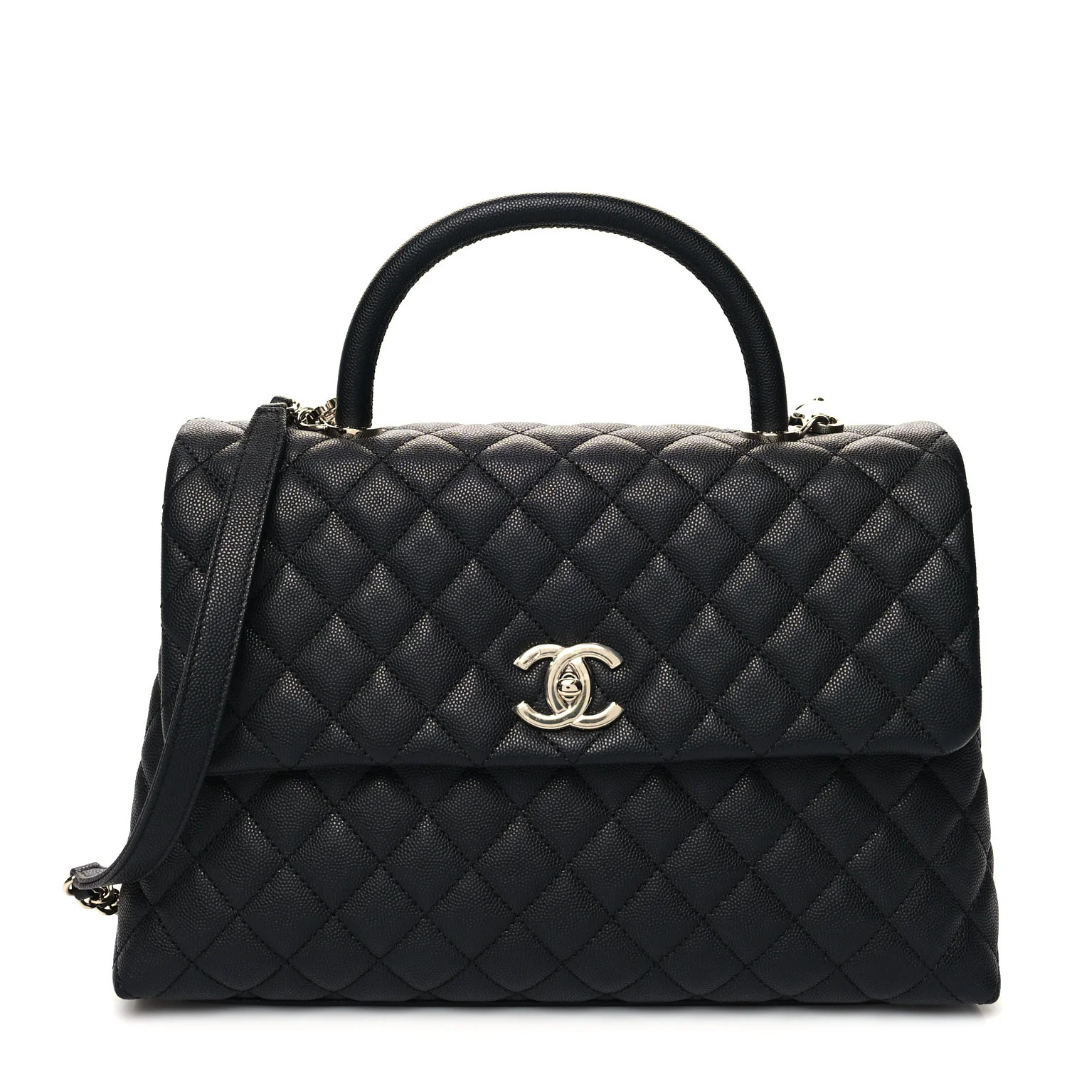 Caviar Quilted Medium Coco Handle Flap Black | FASHIONPHILE (US)