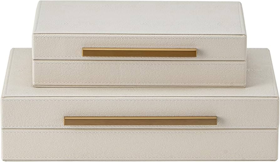 Faux Leather Large Modern Stackable Nesting Jewelry Box with Lids Organizer – Set of 2 Beige Sh... | Amazon (US)