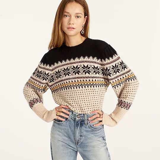 Fair Isle puff-sleeve crewneck sweater in supersoft yarn | J.Crew US