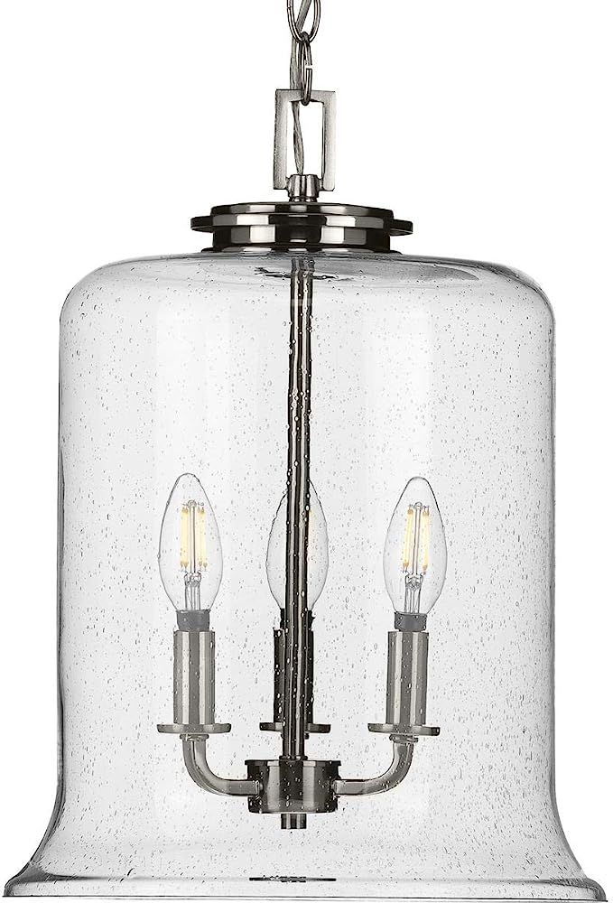 Winslett Collection 3-Light Clear Seeded Glass Coastal Pendant Light Brushed Nickel | Amazon (US)